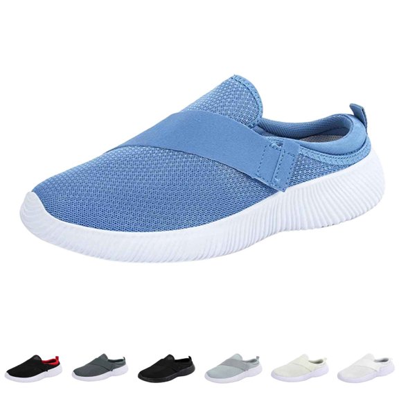 VeFlora Women's On Backless Mule Sneakers, Breathable Knit Platform Walking Shoes, Comfortable Arch Support Casual Non- Orthopedic Shoes for Everyday(Blue/36)