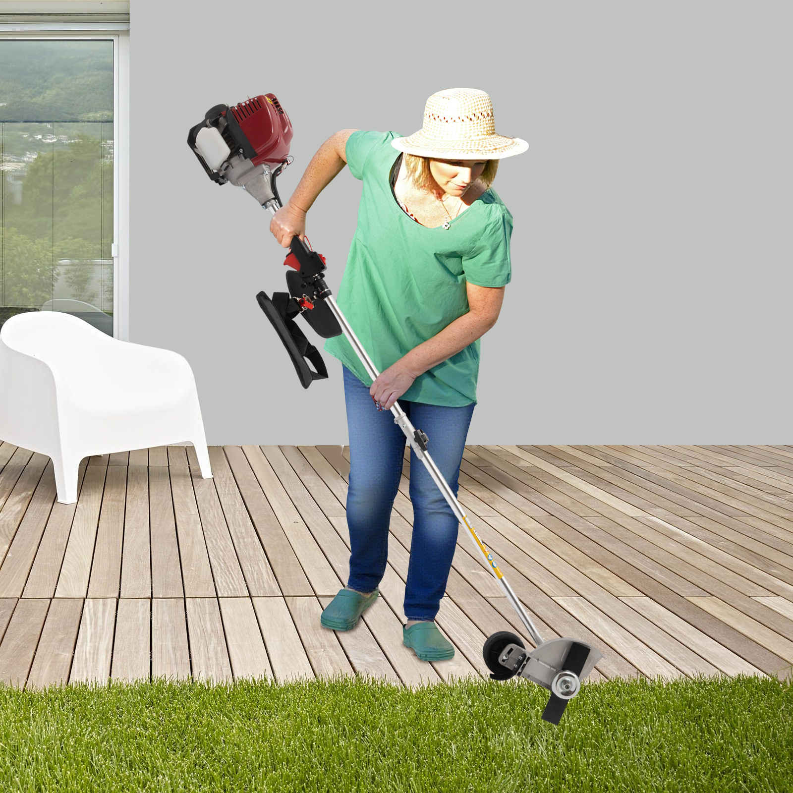 35.88CC 4 Stroke Gas String Weed Trimmer, 0.75kw Weed Eater Weed Wacker Grass Cutter with 80ml Oil Tank