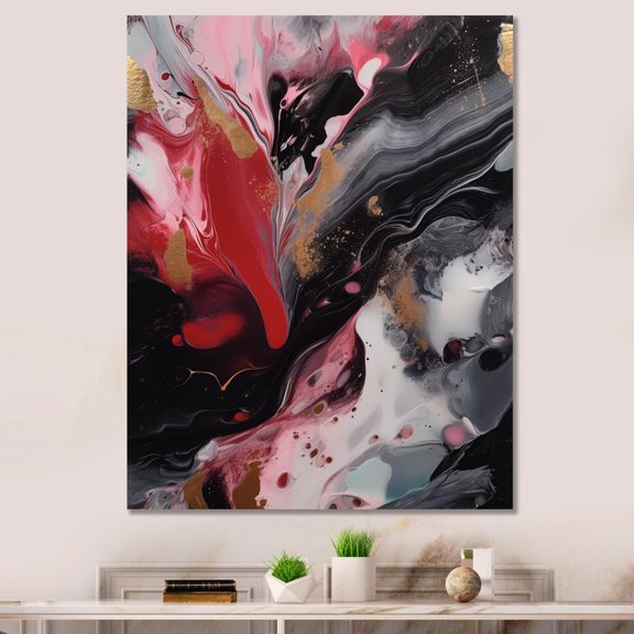 DESIGN ART Designart "Red And Black Marble Whispers Iv" Abstract Marble Canvas Print 30 in. wide x 40 in. high