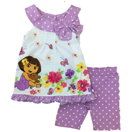 Infant Toddler Dora Explorer Girls Floral Polka Dot Outfit Ruffle Shirt & Shorts