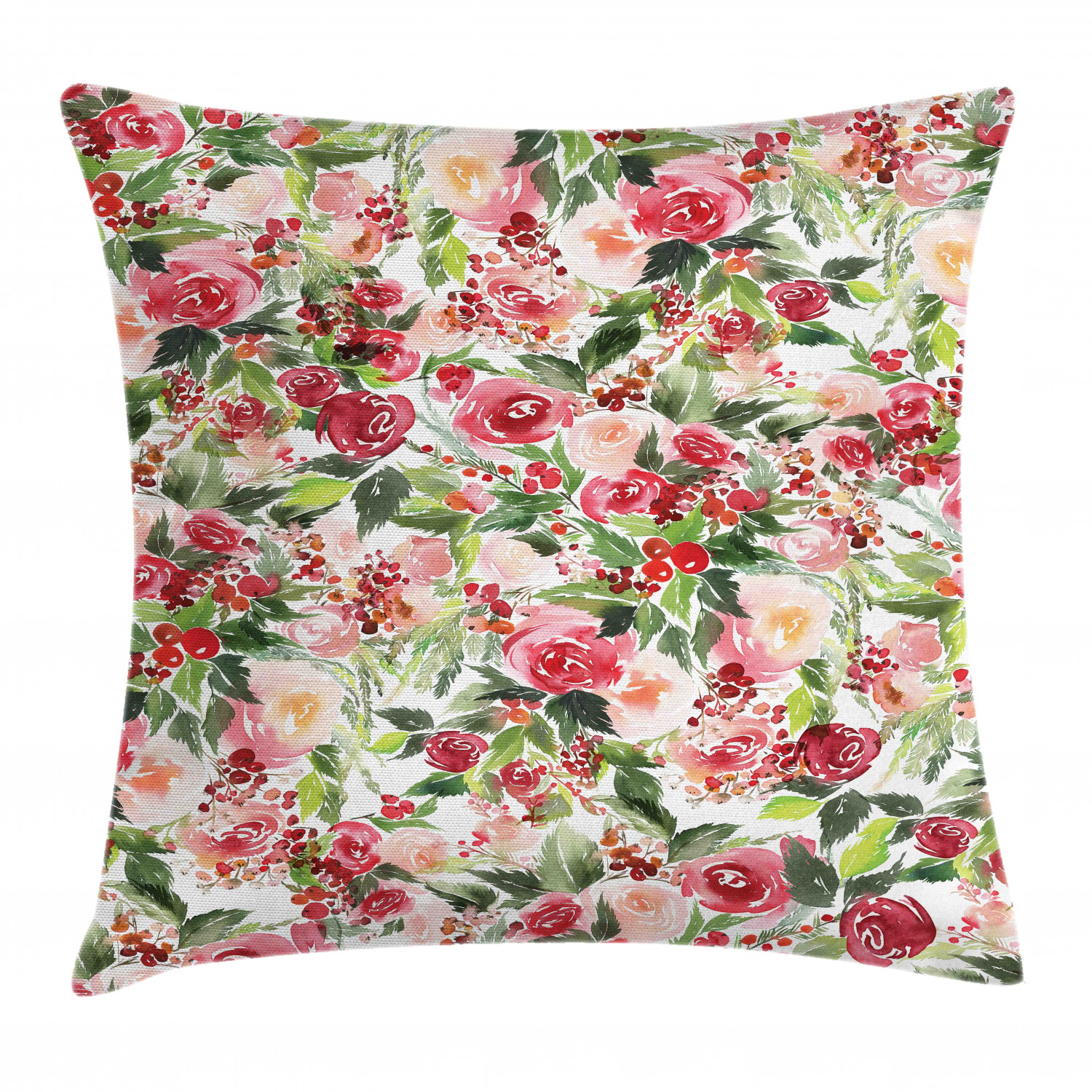 Floral Throw Pillow Cushion Cover, Delicate Vibrant Colors Roses