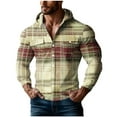 thumbnail image 2 of FDGIU 2025 Men's Hooded Flannel Shirt - Button Down Plaid Shacket, Fleece Lined Fall Jacket with Pockets, Fall Winter Top, 2 of 5