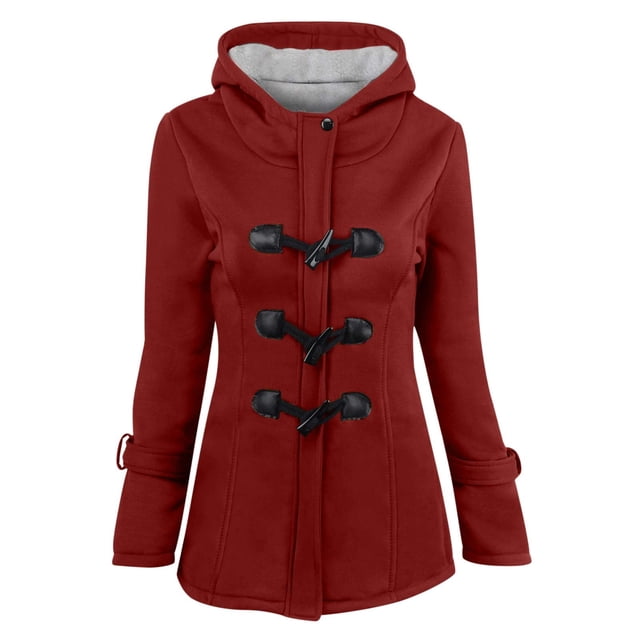 FAIWAD Womens Fleece Liend Coats Winter Warm Fuzzy Linend Horn Button Hooded Overcoat with Pockets