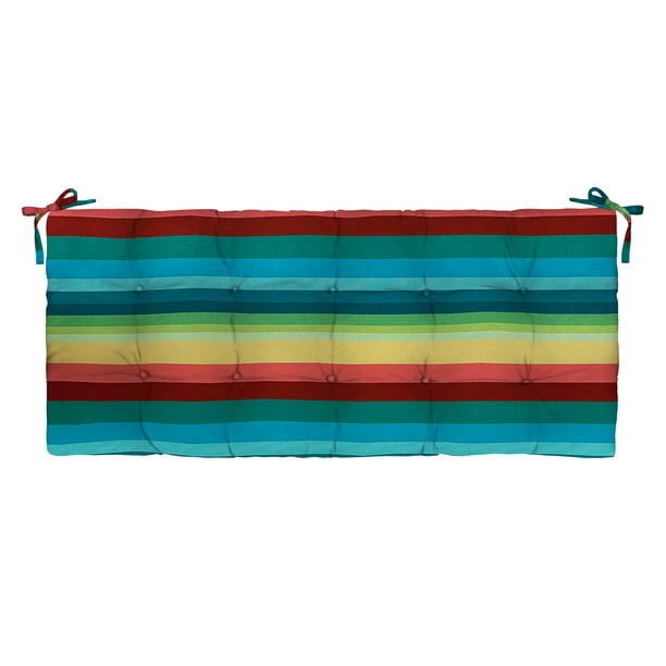 RSH Décor Indoor Outdoor Tufted Bench Cushion with Ties 72” x 18”, Braymont Multi Color Stripe