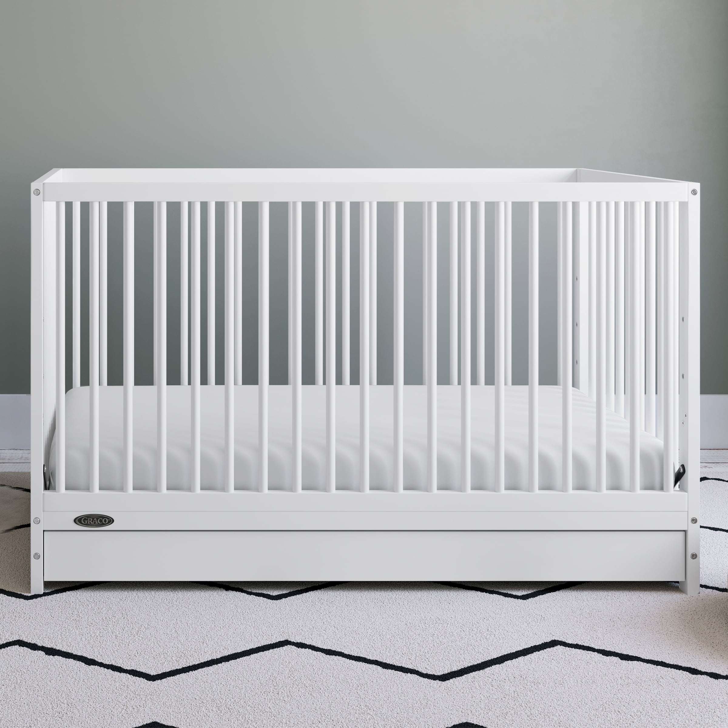 Graco Teddi 5-in-1 Convertible Crib with Drawer and Premium Crib & Toddler Mattress Bundle, White