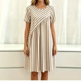 thumbnail image 4 of Snorda Dresses for Women Stripped Dress with Short Sleeves and Round Neck Irregular Spliced Dress Casual Loose Breathable Soft Summer Dresses for Women All-Day Comfortable Wear, 4 of 7