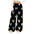 thumbnail image 2 of Cadancy Casual Pants for Women Cute Heart Graphic Valentines Wide Leg Fleece Sweatpants High Waisted Baggy Comfy Warm Trousers with Pockets, 2 of 7