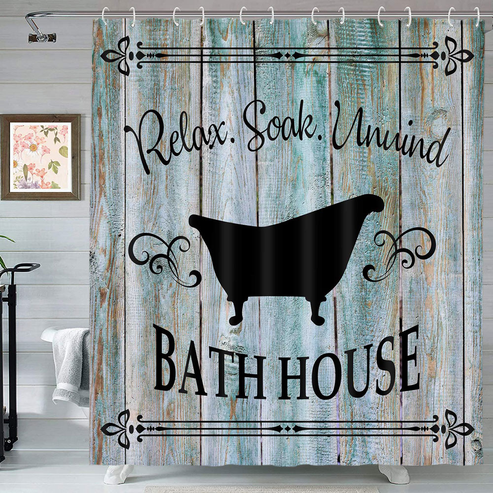 Rustic Farmhouse Shower Curtains for Bathroom, Vintage Turquoise Wood