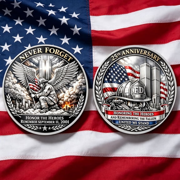 Gallickan Never Forget September 11 25th Anniversary Commemorative Coin, Firefighter Tribute, Collectible Metal Keepsake, Honoring First Responders, for Display and Memorabilia