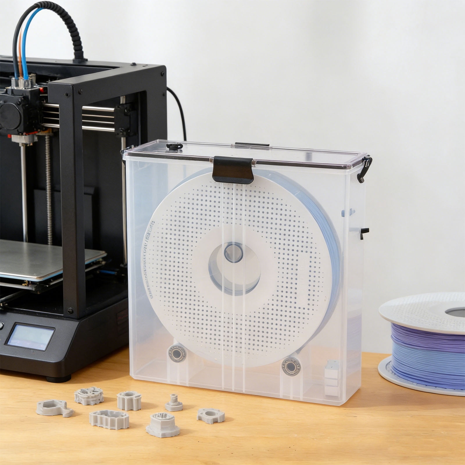 Compact Filament Storage Case Featuring Visible Body For Easy Monitoring Of 3D Printing Supply stage