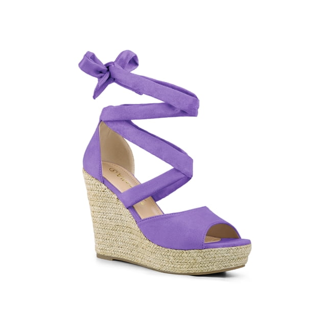 BLISSFUL STEP Chaussures pour Femmes Espadrilles à Lacets Sandales Compensées à Plateforme Violet 7,5