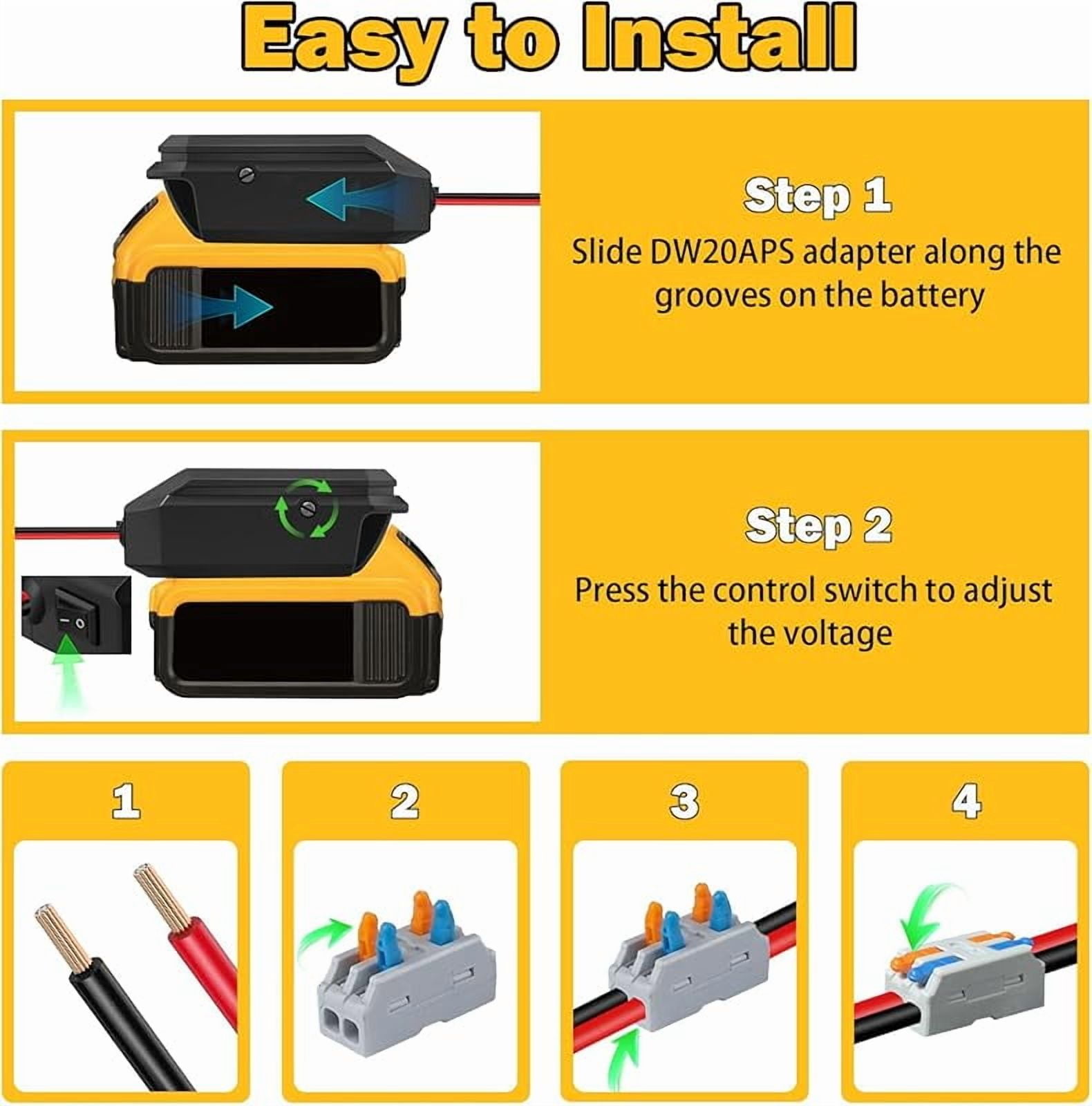 Step Down Converter for De*walt 20V to12V Power Wheels Battery Adapter&Cigarette Lighter Adapter,DC 12V(5-13V) Buck Converter Regulator, Power Wheel Adapter for All Car Appliances