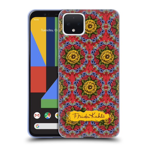 Head Case Designs Officially Licensed Frida Kahlo Red Florals Mandala Soft Gel Case Compatible with Google Pixel 4