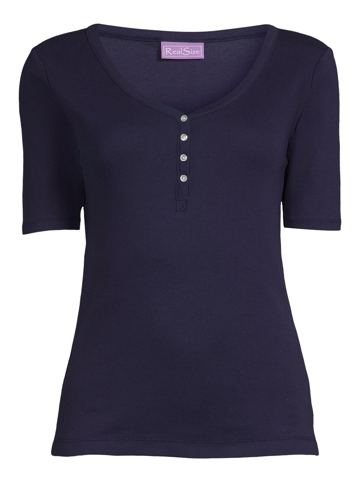 RealSize Women's Ribbed Henley Shirt, Sizes XS-3XL