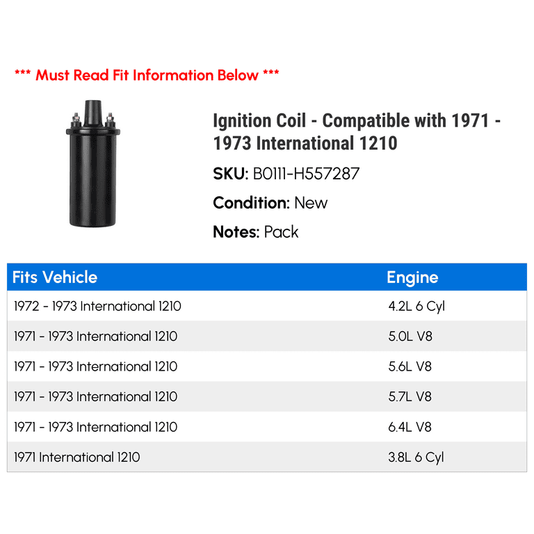 Ignition Coil - Compatible with 1971 - 1973 International