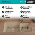 thumbnail image 6 of 32" x 19" Quartz Kitchen Sink, Double Bowl Sink, Drop-in Sink, Undermount Sink, Granite Kitchen Sink, Galaxy Beige Kitchen Sink, with Steel Grid, Basket Strainer and Flange Lexicon Platinum LP-4060-B, 6 of 10
