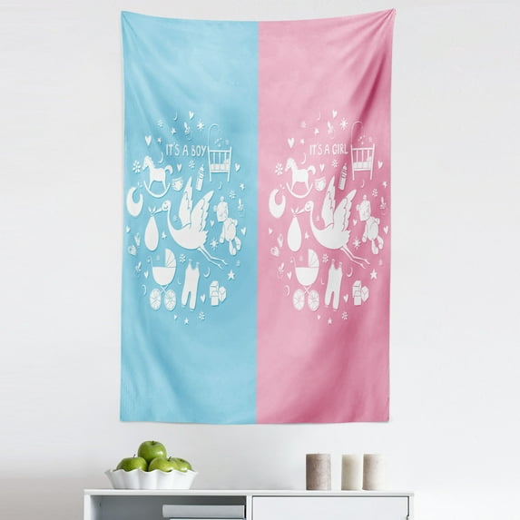 Party Tapestry, Shower Theme Toys Pattern, Fabric Wall Hanging Decor for Bedroom Living Room Dorm, 5 Sizes, Pale Pink Sky Blue, by Ambesonne