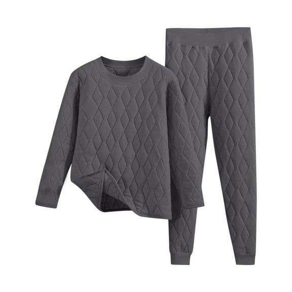 Quilted Pajamas Sets for Women Winter Warm Thermal Long Sleeve Sleepwear Comfy Soft Pjs Two Piece Loungewear Outfits New Plus Size Pajamas for Women Set Dark Gray XL