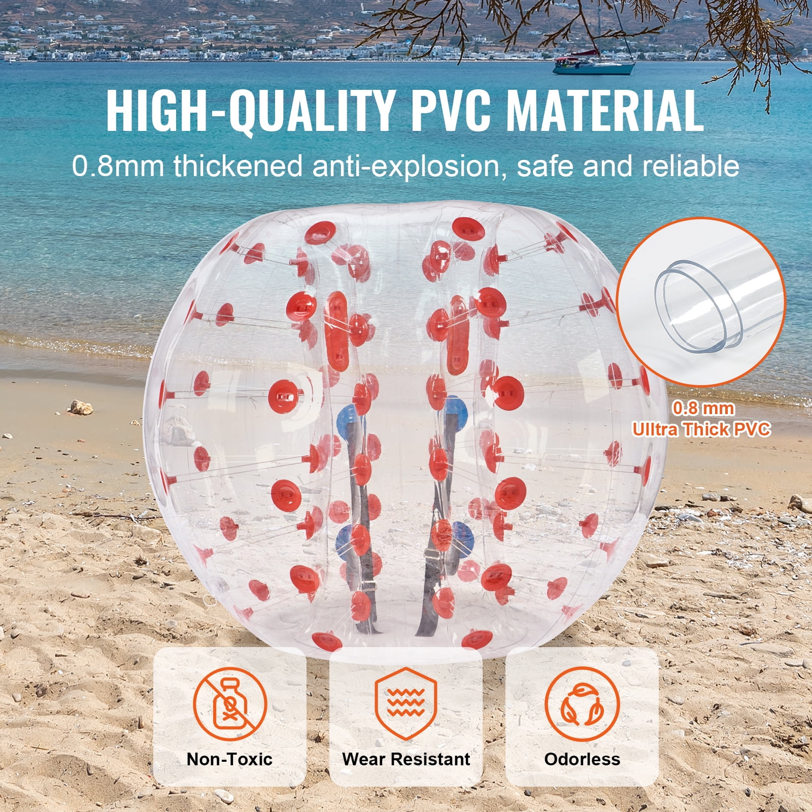 KFFKFF Blow-Up Bumper Sphere Single Pack, 5FT/1.5M Body-Sized Zorb Orbs for Adolescents & Adults, 0.8mm Durable PVC Human-Sized Hamster Bubble Balls for Outdoor Group Fun