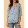 thumbnail image 6 of MODA NOVA Juniors Floral Round Neck Ruffled 3/4 Sleeves Flowy Chiffon Blouse, 6 of 7