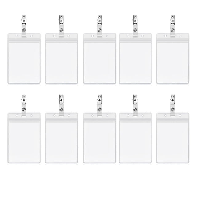 facefd 10 Pieces Waterproof Plastic Card Holder Transparent Badge Name Tag Pre-punched Sleeve Driver License Cardholder