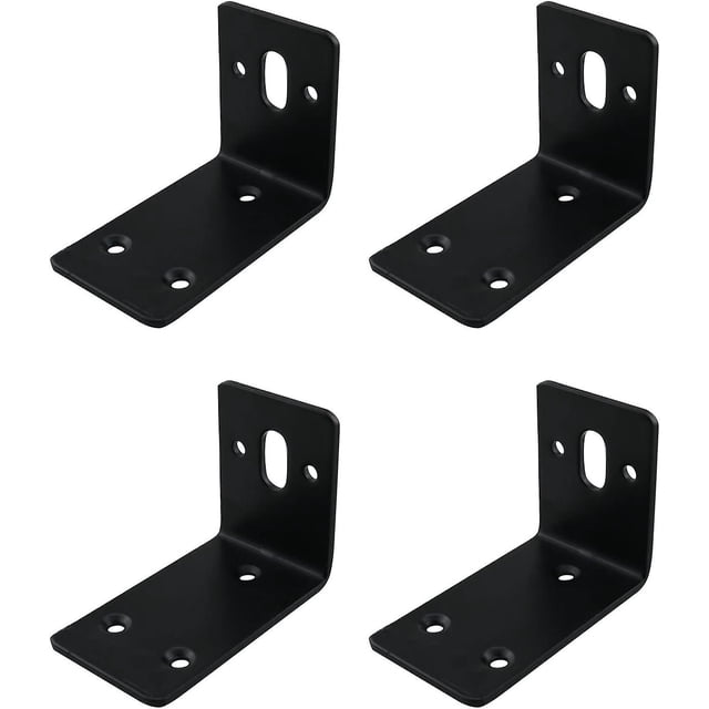 Soporte de esquina de junta de Metal, soporte de ángulo recto en L de acero, 4 Uds., para estantes de madera, muebles, gabinete, negro
