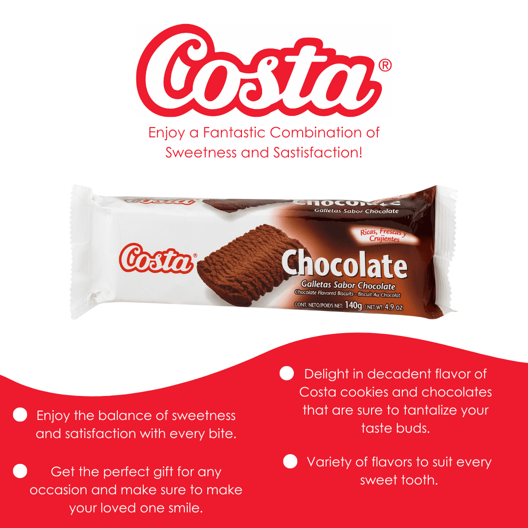 Costa Chocolate Cookies - Biscuit Cookies with Rich Chocolate Flavor - 24 Snack Packs (4.9oz Each)