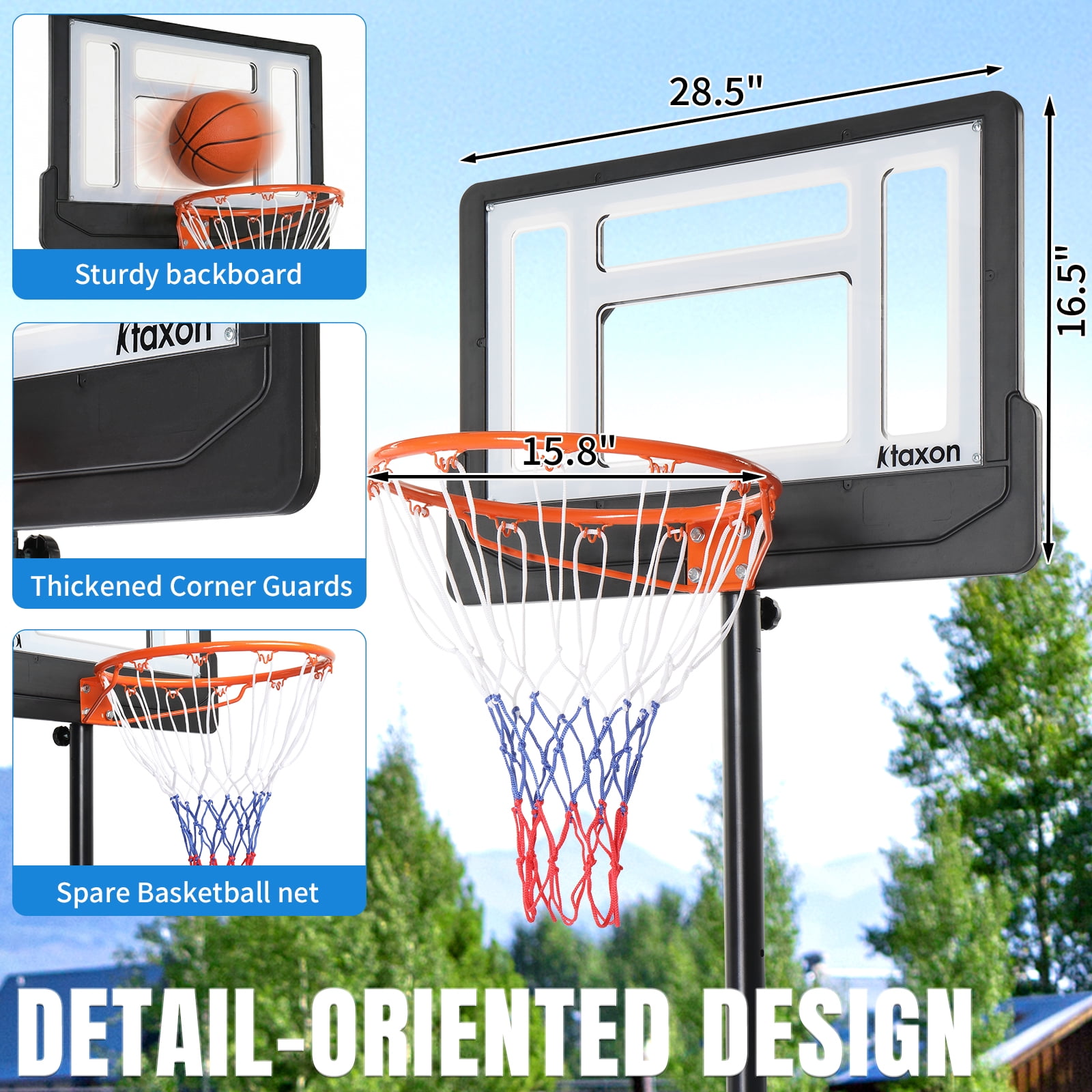 Ktaxon 28in Portable Basketball Hoop,5.25-6.8ft Adjustable Height Basketball Goals System Indoor Outdoor
