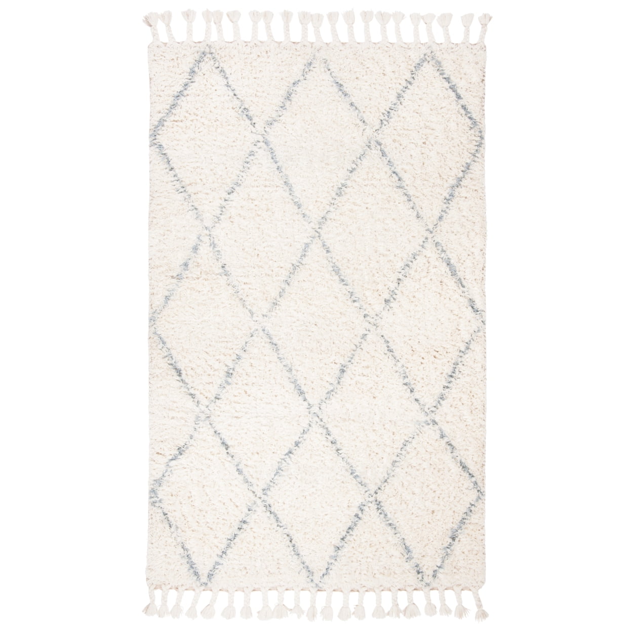 SAFAVIEH Casablanca Mackenzie Geometric Wool Shag Area Rug, Blue/Ivory, 8' x 10'