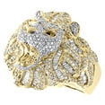 thumbnail image 3 of 10K Yellow Gold Round & Baguette Diamond Lion Head Pinky Ring 24mm Band 1.60 CT., 3 of 5