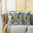 thumbnail image 3 of Navy Blue Yellow Floral Pillow Covers 16x16 Set of 2 Summer Light Blue Flower Leaves Block Print Decorative Throw Pillow Cases Outdoor Farmhouse Decoration for Sofa Couch Bed, 3 of 6