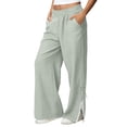 thumbnail image 2 of Sweatpants for Women 2026 Spring Fall Elastic Waist Wide Leg Lace Side Split Hem Casual Loose Sweat Pants with Pockets, 2 of 9