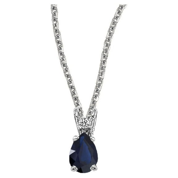 14K White Gold Pear Shaped Sapphire & Diamond Pendant with 18" Chain