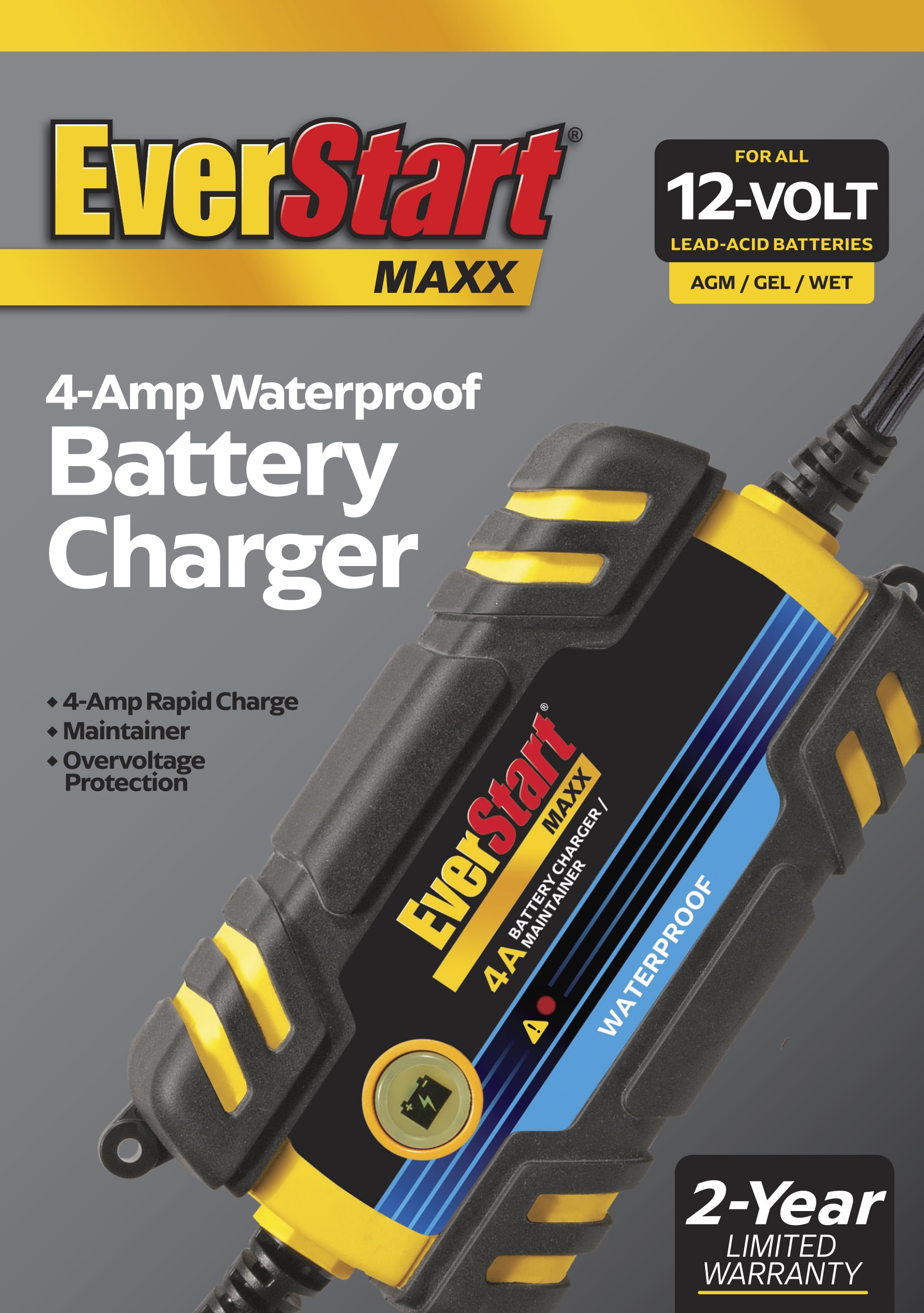 Everstart Maxx BC4WE 4 Amp Waterproof 12Volt Automotive and Marine Battery Charger