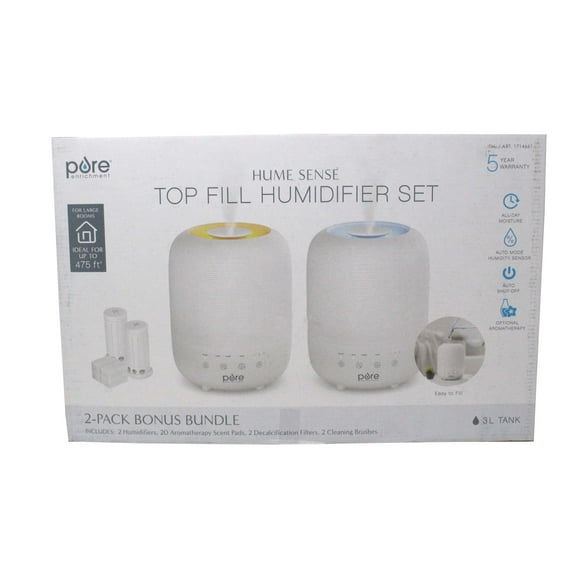 Pure Enrichment Easy Top Fill Humidifier Set Bundle 2 Pack, 3L Tank