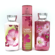 Bath and Body Works Cherry Blossom Body Lotion, Fine Fragrance Mist and Shower Gel 3-Piece Bundle