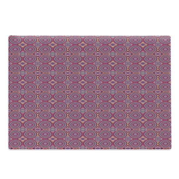 Ethnic Cutting Board, Traditional Pattern of Colorful Flowers Style Graphic in the Background Print, Decorative Tempered Glass Cutting and Serving Board, in 3 Sizes, by Ambesonne