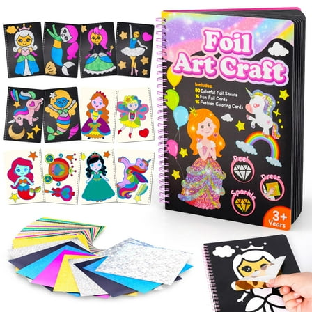 4 5 6 7 Year Old Girls Gifts: Fun Foil Arts Kits for Kids Age 5-6-7-8-9 Girls Birthday Presents Arts and Crafts Kits for Kids Girls Toys Princess,Unicorn Gifts for 4-10 Year Old Girls