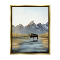 Stupell Industries Moose in Lake Scenery Nature Painting Gold Floater Framed Art Print Wall Art, 17 x 21