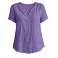 thumbnail image 5 of QUNYINEY Womens Summer Tops Trendy Short Sleeve Cotton Linen Purple T-Shirts Casual Loose Fit Button Pullover V Neck Tops, 5 of 6