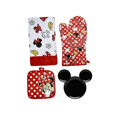 Minnie  Mouse  Icon 3Pc Kitchen  Linens Set  with Plate Red   Minnie  Mouse  Icon 3Pc Kitchen  Linens Set  with Plate Red