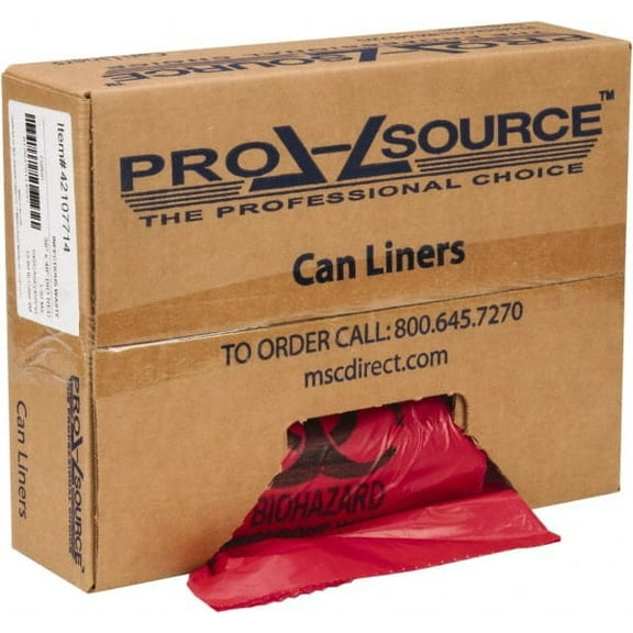 PRO-SOURCE 45 Gal Capacity, Red, Hazardous Waste Bag 1.3 mil Thick x 38" Wide x 48" High, Roll