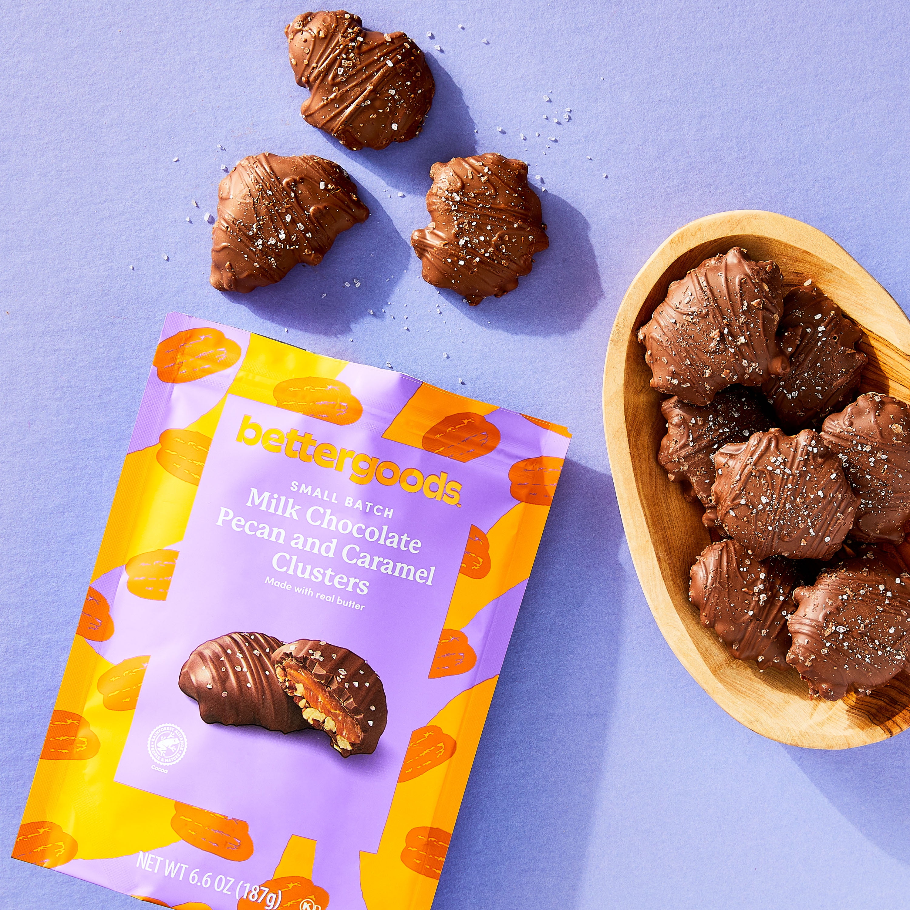 bettergoods Small Batch Milk Chocolate Pecan Caramel Nut Clusters, 6.6 oz Bag