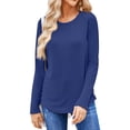 thumbnail image 2 of Basic T Shirts for Women Women's Fashion Solid Color Round Neck Long Sleeve T-shirt Casual Autumn Tops, 2 of 7