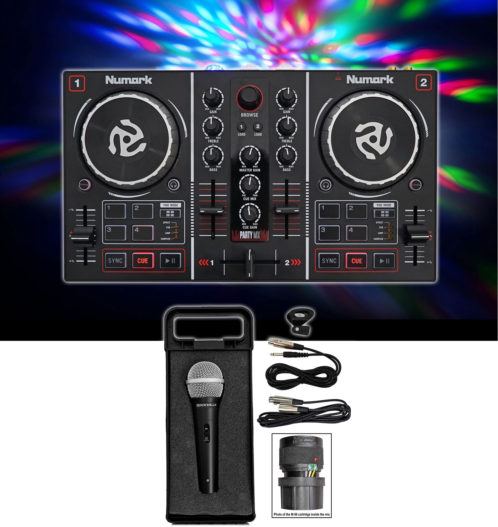 Numark Party Mix DJ Controller w/ Built In Light Show+Microphone+Cables ...