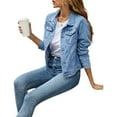 thumbnail image 4 of Women's Denim Jackets Fashion Casual Long Sleeve Solid Color Coat Button Down with Pocket Slim Fit Jean Cardigan Autumn Winter, 4 of 10