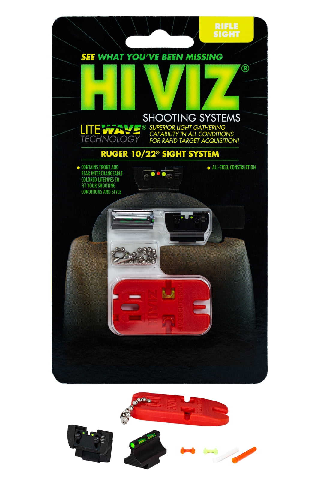 HIVIZ Fiber Optic Front and Rear Sight Combo for Ruger 10/22 RFL's.