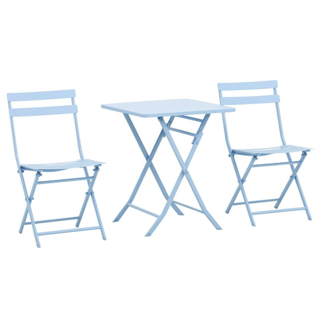CoSoTower 3 Pieces Garden Bistro Coffee Set Foldable Patio Chair & Square Table for Outdoor Yard Porch Poolside Balcony Blue