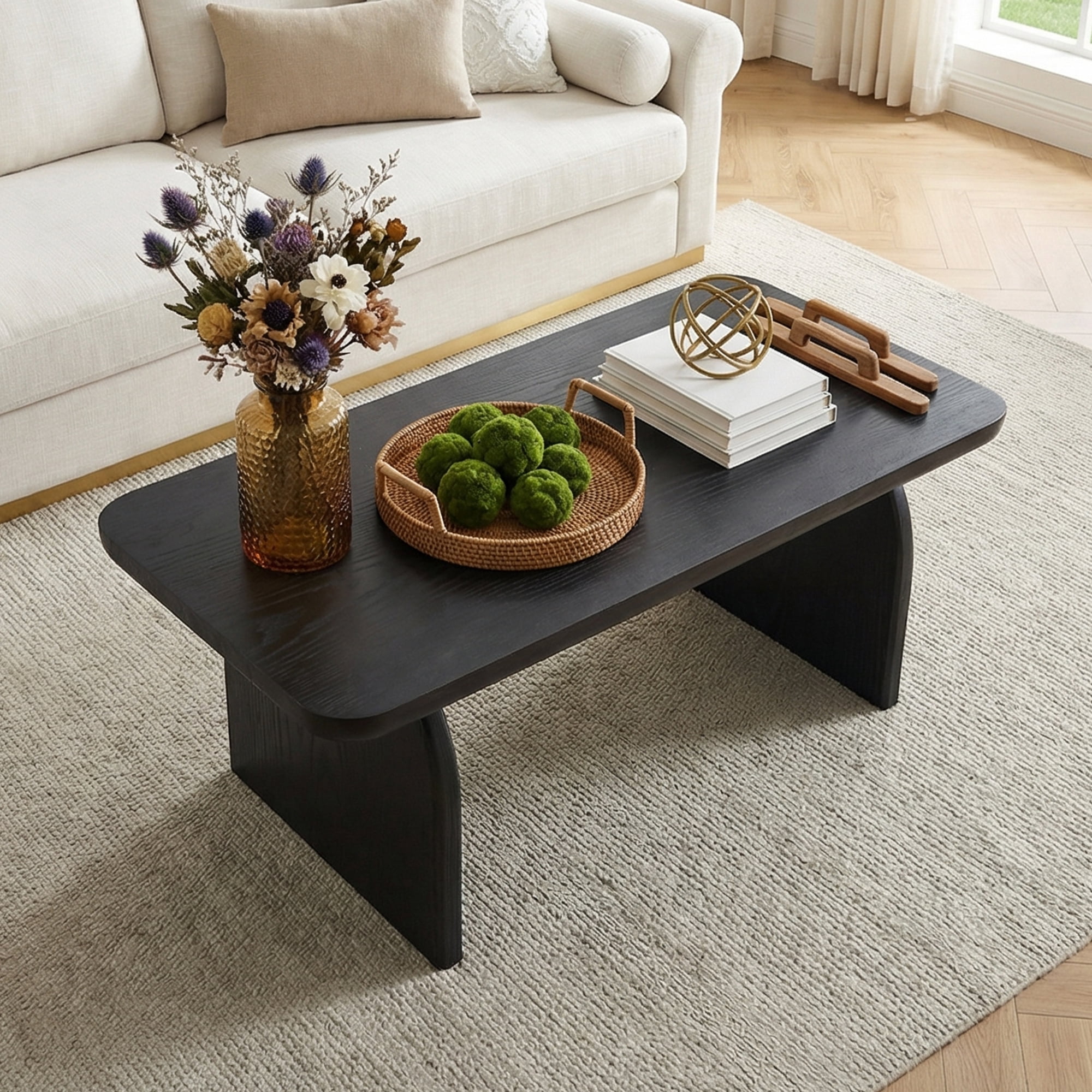 MAYEETY 47 Inch Farmhouse Rectangular Wooden Coffee Table Living Room Center Table
