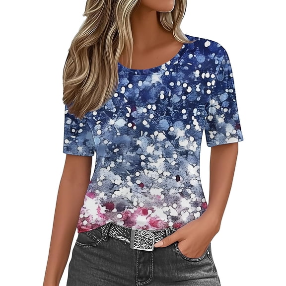 Dyfzdhu 250th Anniversary Usa Shirt T Shirts For Women Fashion Graphic Tees 4Th Of July Round Neck American Flag Short Sleeve Independence Summer